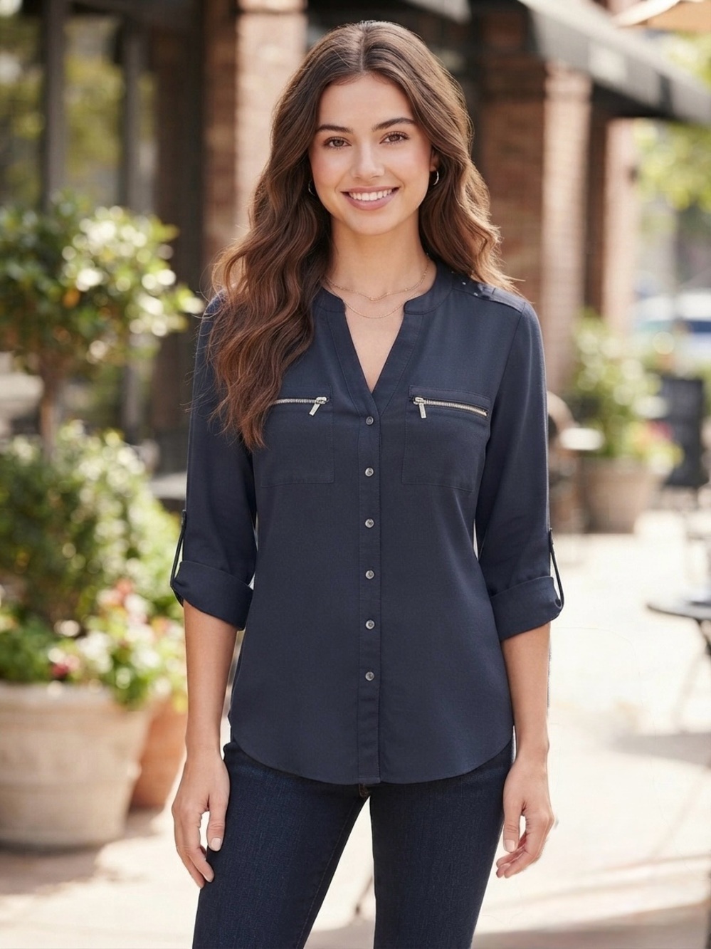 Calvin Klein Navy Button-Up Shirt